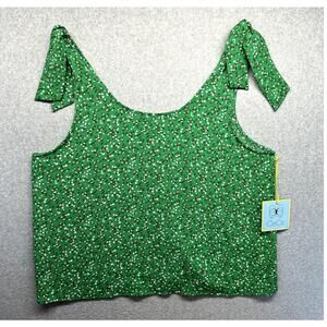 CeCe Womens Blouse Tank Top Size XL Green Floral Tie Shoulder Sleeveless NWT